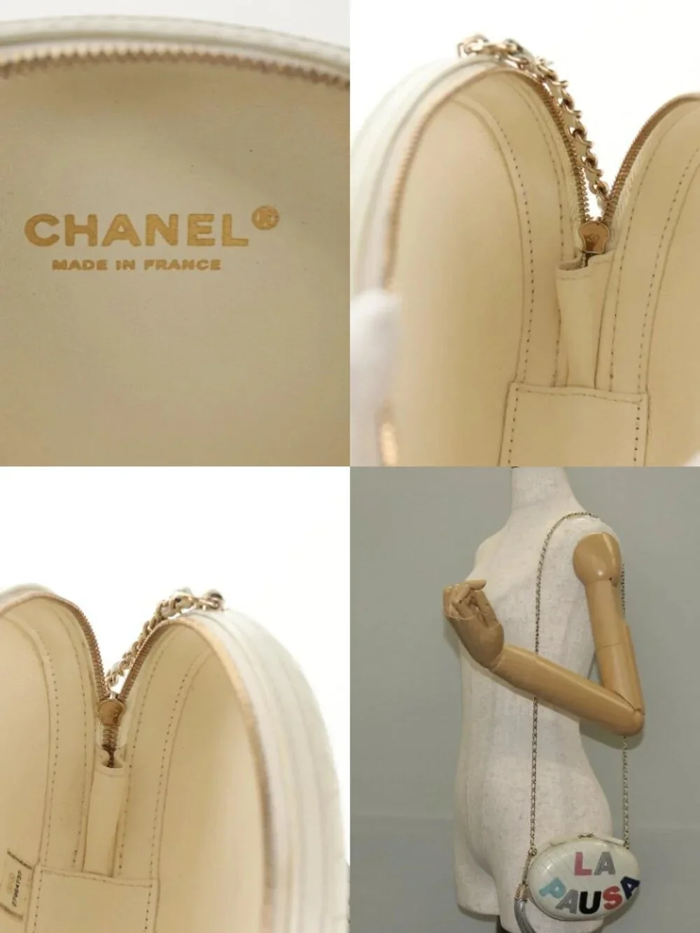 CHANEL V stitch Chain Shoulder Bag Leather White Gold CC Auth 146360SM